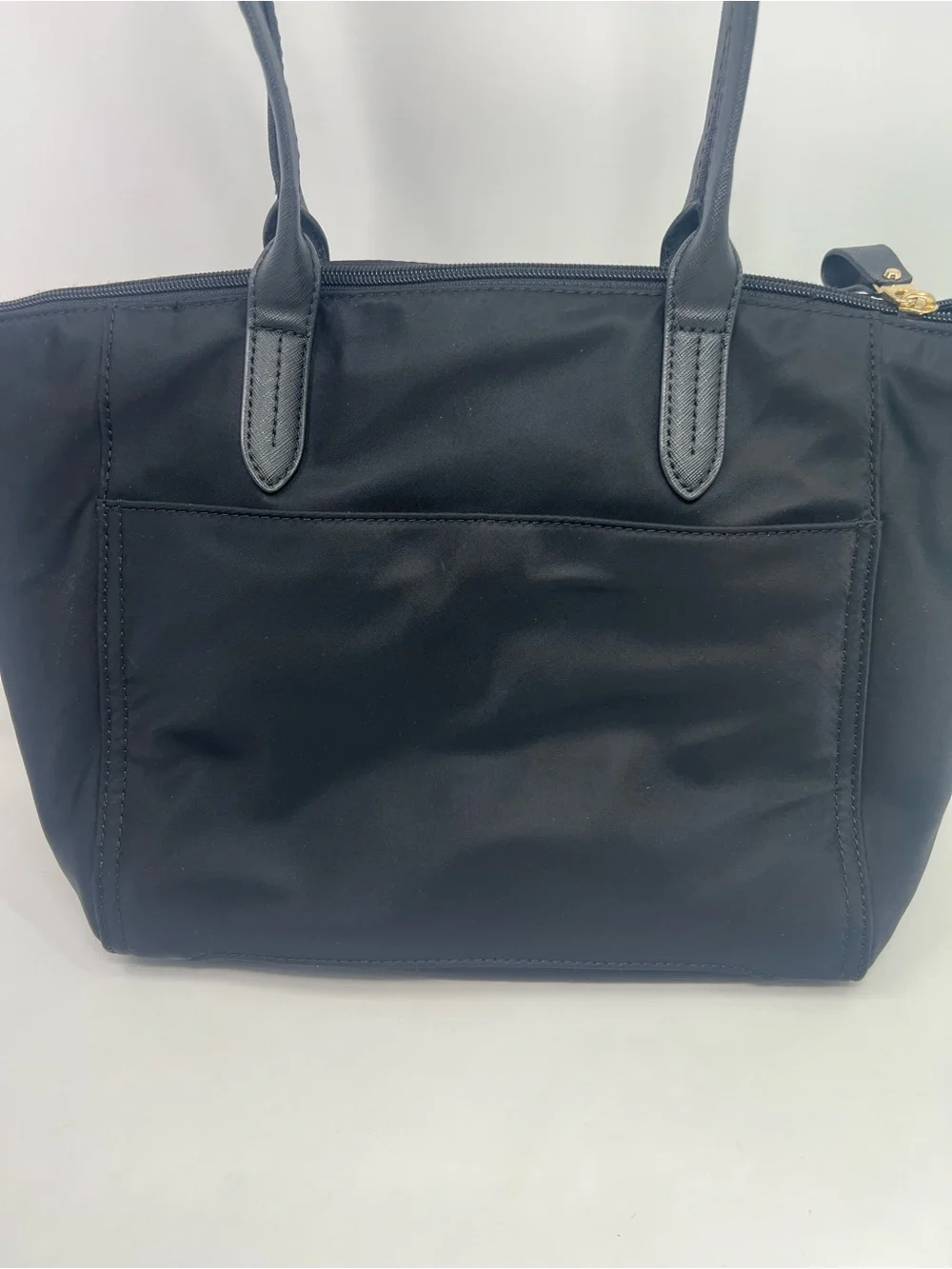 Michael Kors Black Nylon Tote Bag Gold Hardware Large Zip Shoulder Purse Light - Picture 5 of 12